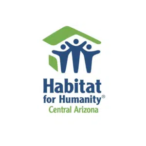 Habitat for Humanity Central Arizona logo with stylized house and figures.